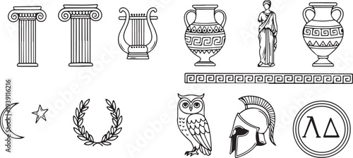Set of 10 ancient Greek icons vector