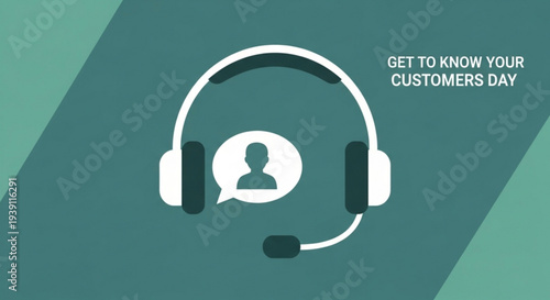 Customer service concept with headset and speech bubble on green background get to know your customers day