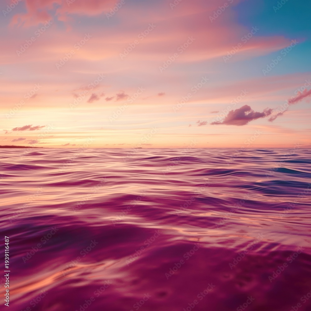 Fototapeta premium The ocean is calm and the sky is a beautiful pink color