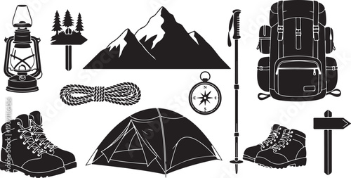Camping gear and equipment for outdoor adventure travel