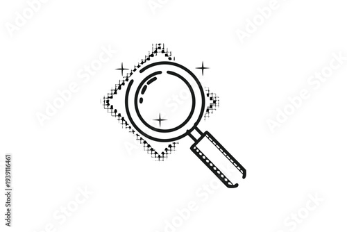Detailed Pixel Art Magnifying Glass Silhouette for Professional Digital Design