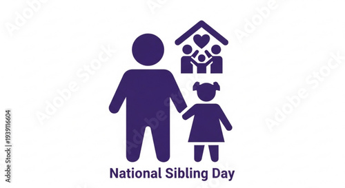 National sibling day purple logo with family icons and house symbol