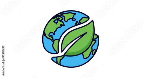 Earth with green leaf symbolizing eco friendly and sustainability on a white background