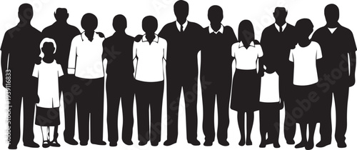 Large family silhouette vector illustration with children parents and grandparents standing