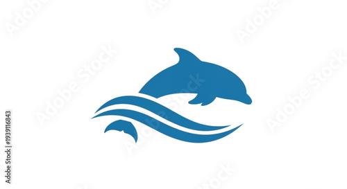 Dolphin swimming in ocean waves blue marine mammal symbol aquatic wildlife illustration sea creature