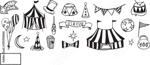 Set of 25 circus icons vector illustrations