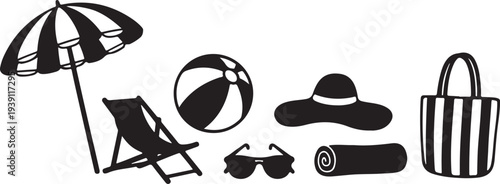 Set of 7 beach icons vector