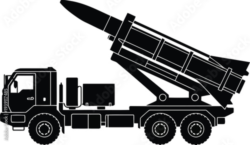Military missile launcher silhouette vector illustration.