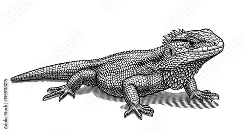 detailed vintage lizard reptile engraving illustration isolated, realistic hand drawn scaled lizard antique natural history woodcut style zoological animal artwork