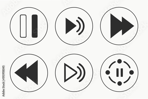 Media control icons for play, pause, and volume adjustment