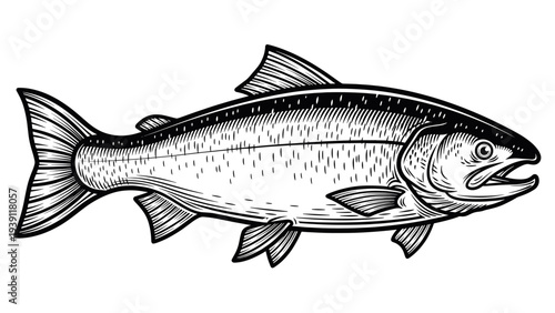 Vintage hand drawn salmon fish engraving illustration