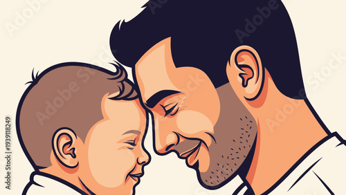 Father and Baby Illustration Close Up.
