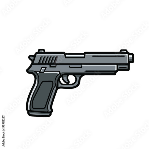 A Realistic Illustration of a Semi-Automatic Handgun with a Dark Grey Finish, Depicting a Classic Firearm Vector Design Illustration.