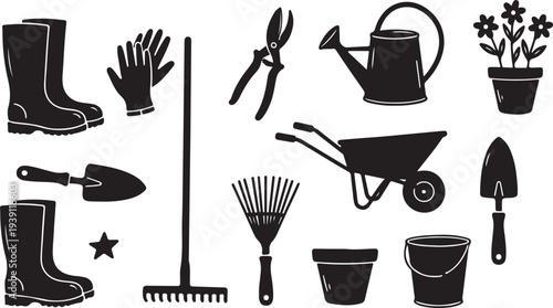 Set of 16 gardening tools icons vector