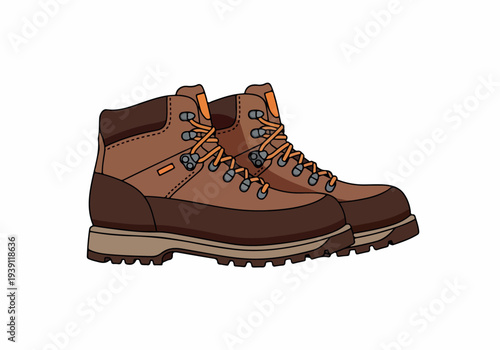 Hiking boots displayed on a white background with detailed laces and rugged soles showcasing outdoor footwear