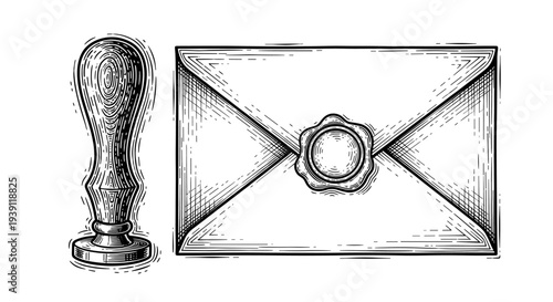 Vintage engraving postal envelope illustration detailed hand drawn classic mail letter icon in retro woodcut engraving style isolated