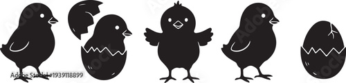 Set of 5 black chick icons vector