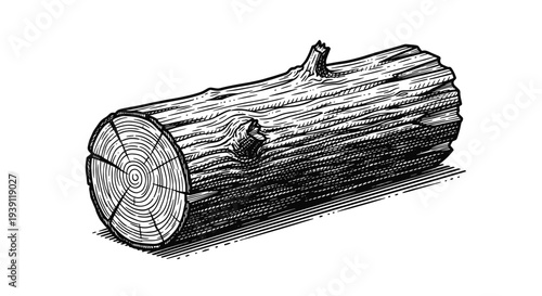 Vintage Engraving Style Pine Wood Log, Detailed Woodcut Timber Vector Illustration