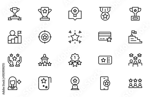 Achievement and Professional Growth Line Icon Set for Career Development, Business Success and Job Performance Outline Vector Collection