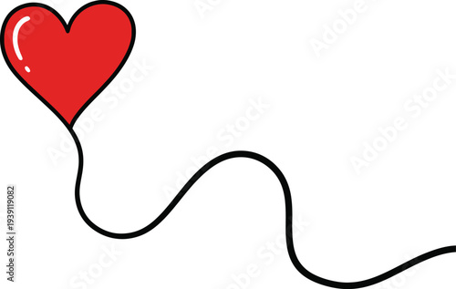A red heart shaped balloon floating on a string