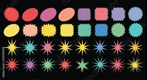 Vibrant colorful starburst shapes on black background