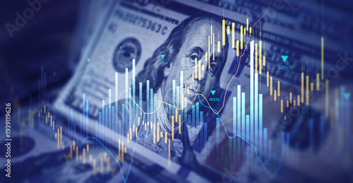 Принти на полотні American dollars banknotes with financial stock market chart graph for currency exchange and global trade