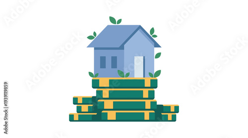 Real Estate Investment Growth Concept House on Coin Stack Flat Vector Illustration