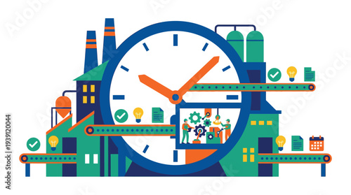 Time Management Factory Concept Solid Color Flat Vector Illustration