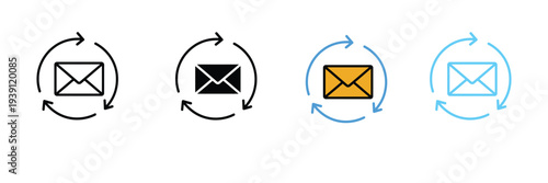 Email Sync Icon with Rotation Arrows Representing Message Refresh and Update. Vector Illustration.