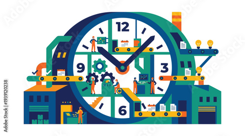 Time Management Factory Concept Solid Color Flat Vector Illustration