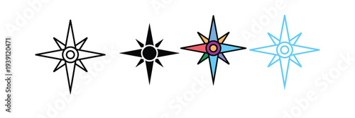 Colorful Compass Rose and North Star Icon for Navigation and Direction. Vector Illustration.