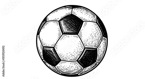classic soccer ball detailed vintage engraving sports equipment illustration hand drawn football ball woodcut style isolated