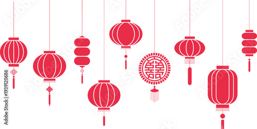 Chinese lantern collection vector, red hanging lantern set, Asian festival decoration elements, lunar new year traditional ornaments, oriental celebration design
