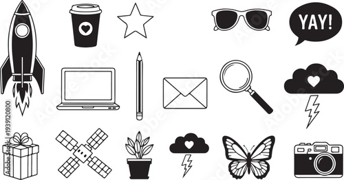 Set of 16 line icons vector