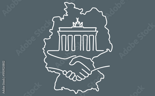 German Unity Day Monoline Background with Brandenburg Gate Silhouette