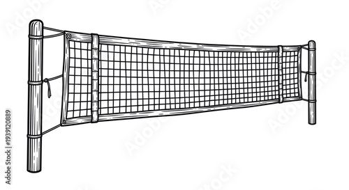 Vintage engraving volleyball net sports equipment illustration hand drawn athletic woodcut style