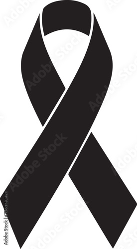 Black ribbon vector silhouette illustration, memorial day symbol, awareness line art