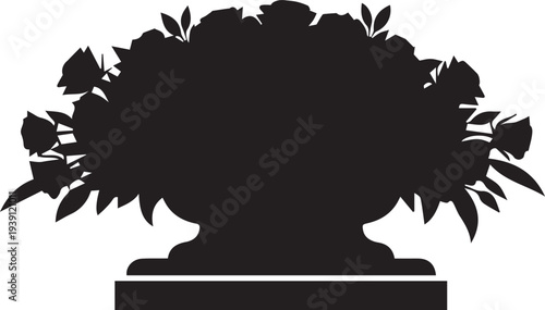 Floral arrangement vector silhouette illustration line art in vase on pedestal base