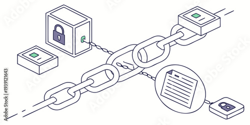Blockchain technology concept with digital blocks and security locks