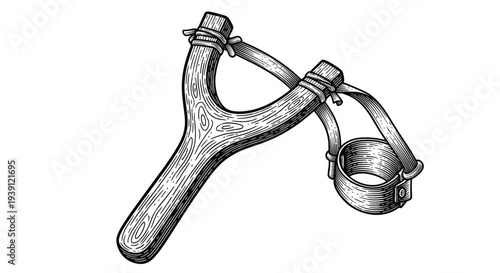 Vintage engraving style slingshot illustration