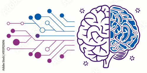 Artificial intelligence concept with digital brain and circuit board lines