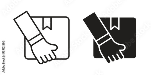 Hand holding box icon symbol set. Icon design vectors
