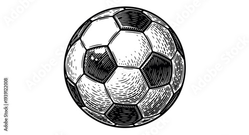 classic soccer ball detailed vintage engraving sports equipment illustration hand drawn football ball woodcut style isolated