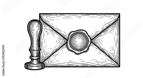 Vintage engraving postal envelope illustration detailed hand drawn classic mail letter icon in retro woodcut engraving style isolated