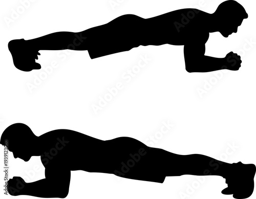 Man doing plank exercise silhouette Core workout and fitness concept