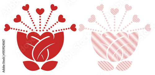 Two stylized roses with heart-shaped blossoms, symbolizing love and romance