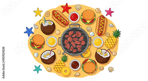 Colorful BBQ Food on Round Platter.