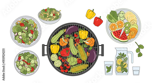 Fresh Mixed Vegetables and Fruits in Grill.
