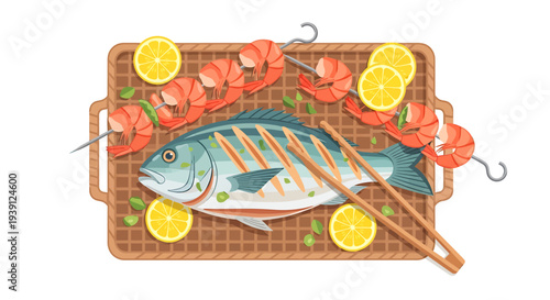 Grilled Fish with Shrimp and Lemon.