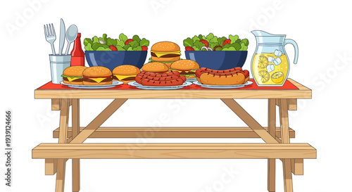 Picnic Food on Wooden Table.